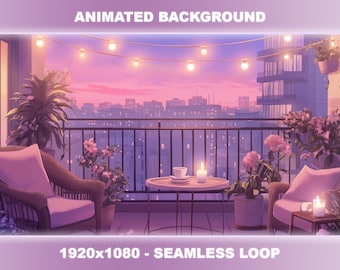 Cozy Balcony Sunset Animated Background | Lofi Stream Overlay (Seamless Loop)