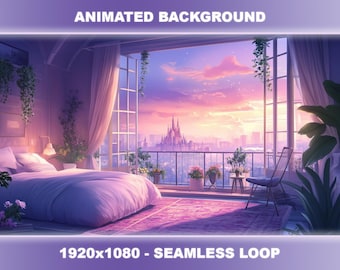 Dreamy Castle View Animated Background | VTuber Cozy Bedroom Stream Overlay (Seamless Loop)