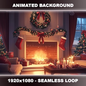 Geanimeerde achtergrond voor Twitch | Gezellige kerstkamer | Warme open haardscène | VTuber-achtergrond | Naadloze lus | Stream-overlay | OBS