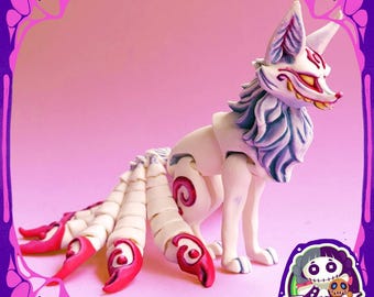 Figura articulada de Kitsune: Figura de zorro articulada, juguete de criatura mítica