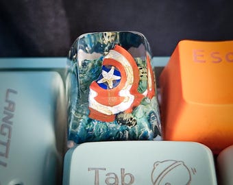 Superhero Icon Keycap, Captain Shield  Artisan Kecap, Custom Keycap, Character Keycap, Birthday Gift, Halloween gift