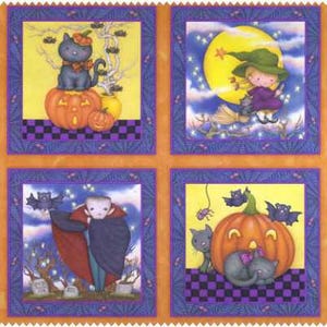 Halloween Fabric Panel, Happy Haunting Glow In The Dark Cotton Panel by Avlyn