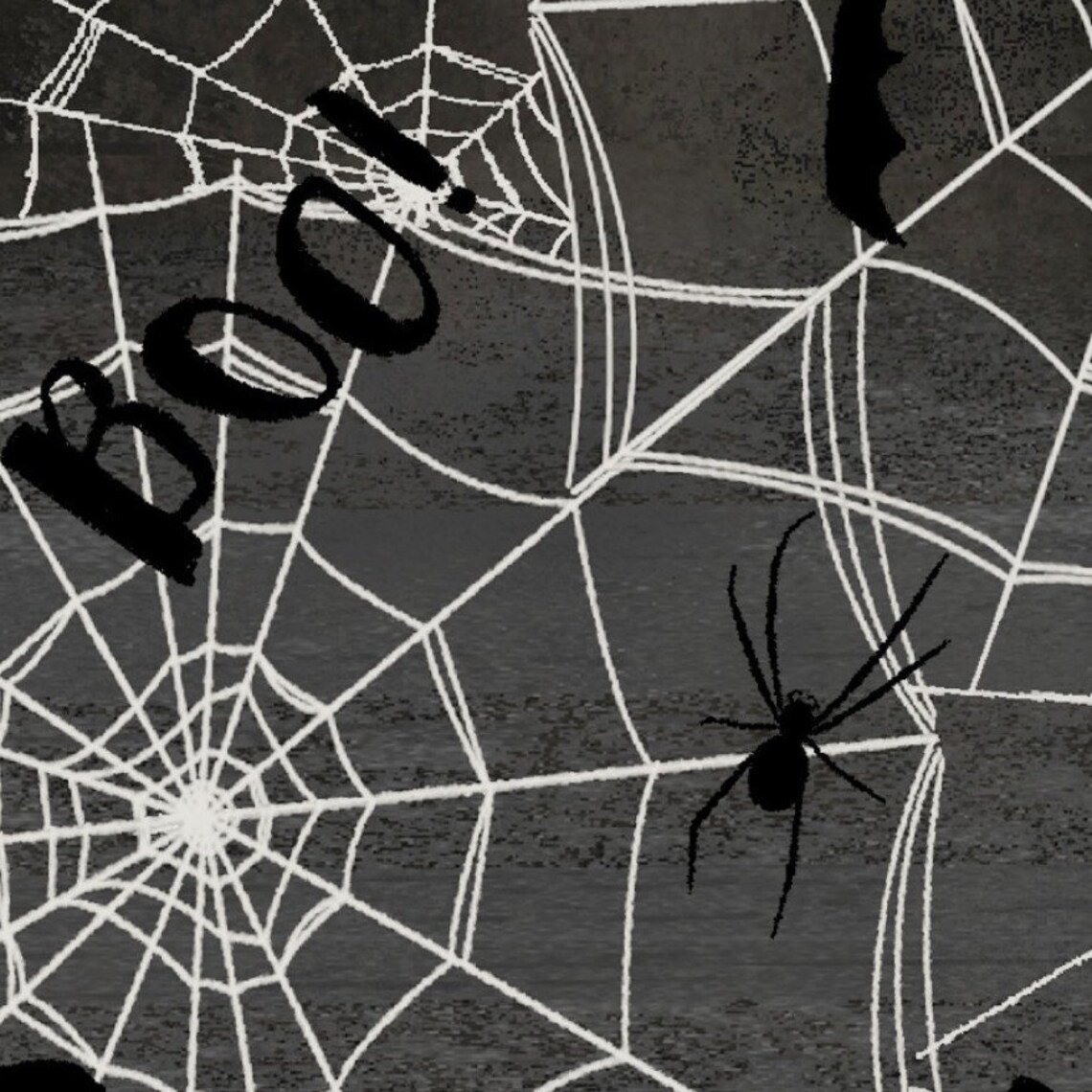 Spooky Night Charcoal/white Spider  Fabric by Beth Albert Etsy