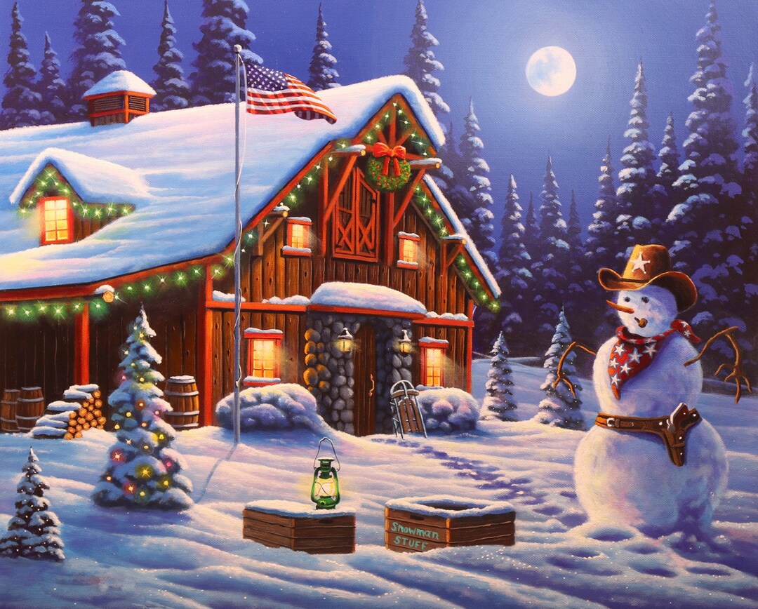 Cowboy Christmas Fabric Digital Printed Panel by Four Seasons for David