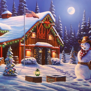 Cowboy Christmas Fabric Digital Printed Panel by Four Seasons for David Textiles 36 x 44 Inches