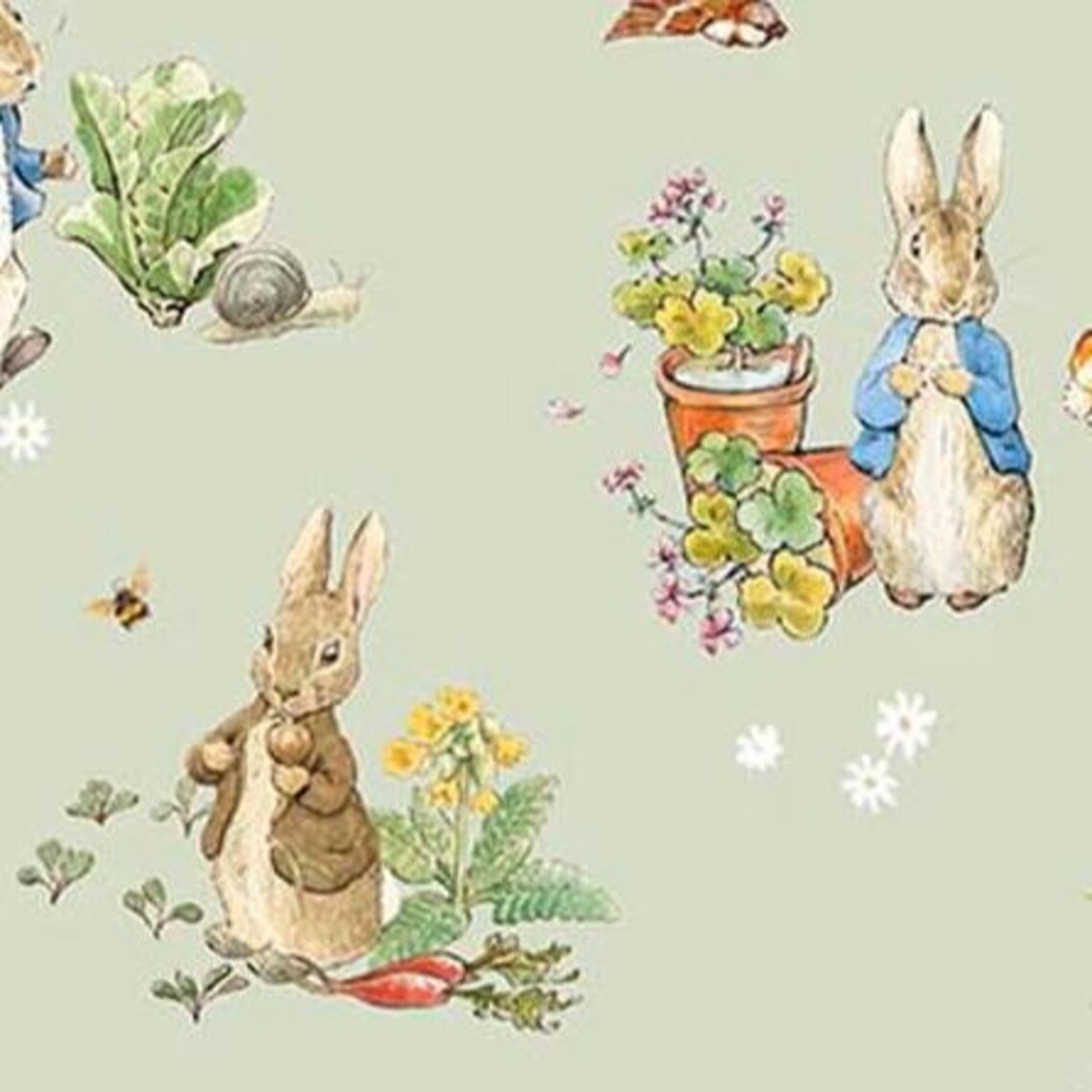 Peter Rabbit & Benjamin Bunny Main Green Cotton, 43/44 Inches Wide ...