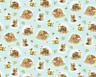 Blue Powder Young of the Year Woodland Critters Cotton Fabric, 44/45 inches wide from Henry Glass