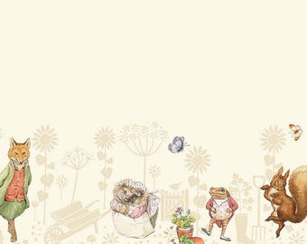 Peter Rabbit & Friends™ Border Print Cloud, from Riley Blake Designs, 43/44 inches wide cotton from Riley Black Fabrics.