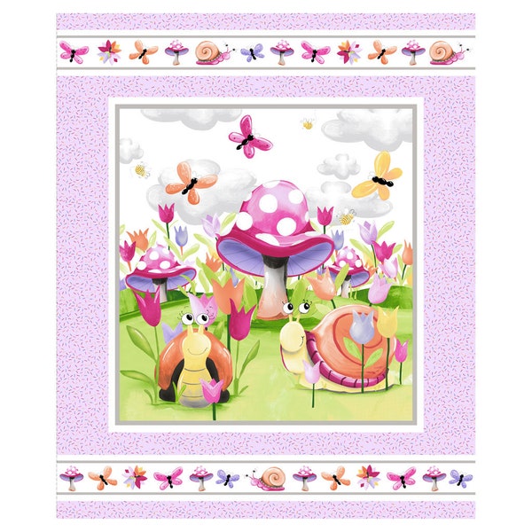 Sloane the Snail 36" Cotton Fabric Panel by Susybee for Clothworks 24 x 36 Inches