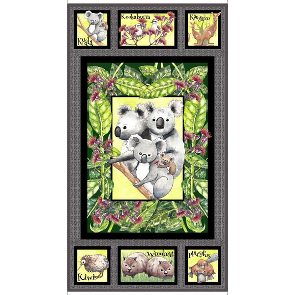 Kiwis and Koalas Children's Fabric Panel 24 x 44 Inches by Desiree Designs for Quilting Treasures