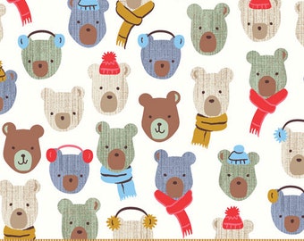 Baby Bears White Multi Cotton Flannel from Cubby Bear Flannel Fabric Line by Whistler Studios for Windham Fabrics 43/44 Inches Wide