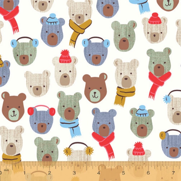 Baby Bears White Multi Cotton Flannel from Cubby Bear Flannel Fabric Line by Whistler Studios for Windham Fabrics 43/44 Inches Wide