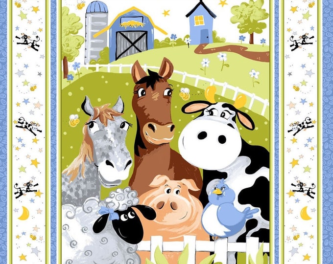Barnyard Blues Childrens Cotton Quilt Panel From Susybee Childrens