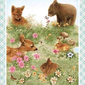 Woodland Animals Fabric Panel: Young of the Year by Robert Giordano (24x45 inches)