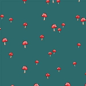 Forest Adventure Teal Multi Mushrooms Fabric, Michael Miller Fabrics, 44/45 inches wide
