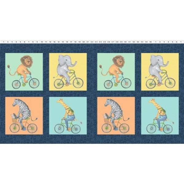 Bike Ride Fabric Children's Cotton Panel from Clothworks  22 x 44