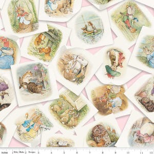 Peter Rabbit & Friends™ メイン ピンク コットン、幅 43/44 インチ、Riley Blake Designs 製。