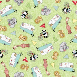 Bazooples Multi Animal Toss Camp Out Children&#39;s Fabric from Springs Creative 43/44 Inches Wide