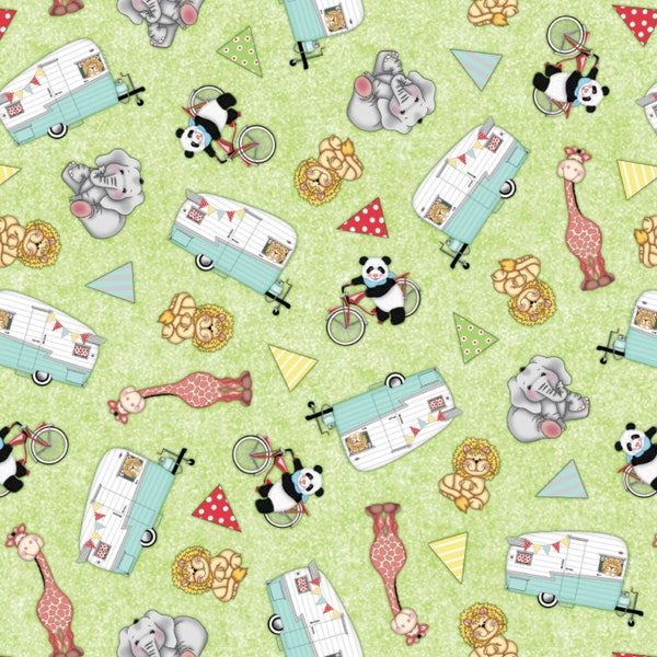 Bazooples Multi Animal Toss Camp Out Children's Fabric from Springs Creative 43/44 Inches Wide