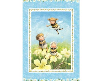 Gepixeld kinderpaneel van 24 x 44 inch katoen uit de Michael Miller Pixie Collection
