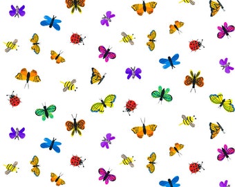 Tessuto di cotone Colorama Multi Butterflies di Tracey English per Clothworks Fabrics 43/44 pollici di larghezza