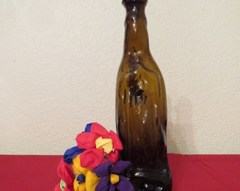 Vintage GUADALUPE 10" Hand Blown Souvenir Holy Water Bottle with Stopper and Pontil Scar from Mexico - No Chips or Cracks