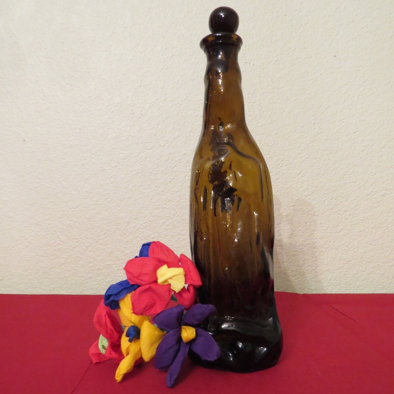 Vintage GUADALUPE 10 Hand Blown Souvenir Holy Water Bottle with Stopper and Pontil Scar from Mexico No Chips or Cracks image 1