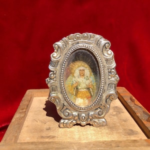 Antique Madonna Virgen del Rocio Metal Nicho Shrine