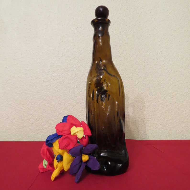 Vintage GUADALUPE 10 Hand Blown Souvenir Holy Water Bottle with Stopper and Pontil Scar from Mexico No Chips or Cracks image 2