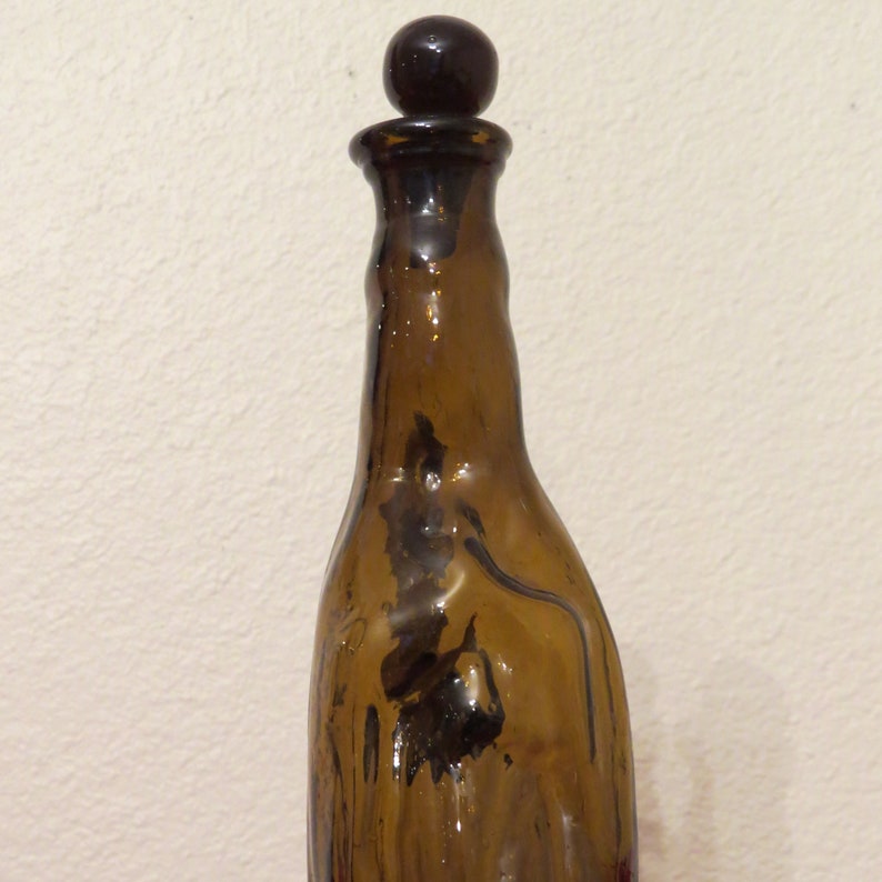 Vintage GUADALUPE 10 Hand Blown Souvenir Holy Water Bottle with Stopper and Pontil Scar from Mexico No Chips or Cracks image 3
