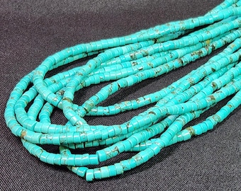 Naszyjnik z koralików heishi z turkusem i 7 nitkami ze srebra próby 925, wykonany z zabytkowego srebra Lucas Lameth LUC