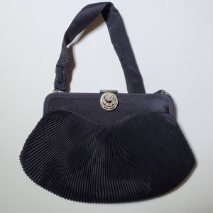 Mid Century Black Faille Handbag with Rhinestone Clasp, CFR Purse, made in England
