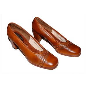 Size 8 - Vintage Brown Tea-colour High-heel Leather Shoes