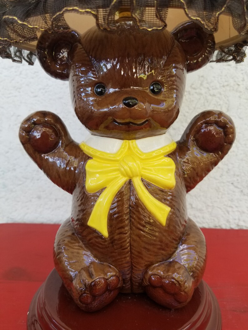 Teddy Bear Nursery Lamp Hand Painted Glazed Ceramic Cute Etsy