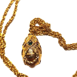 Vintage Joan Rivers Gold Tone Faberge Egg Pendant Necklace