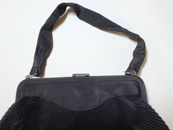 Mid Century Black Faille Handbag with Rhinestone … - image 8