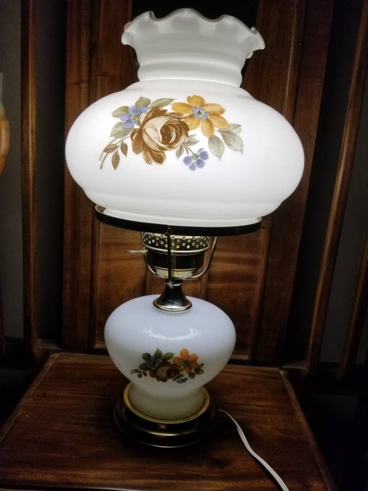 Milk Glass Floral Pattern Hurricane 