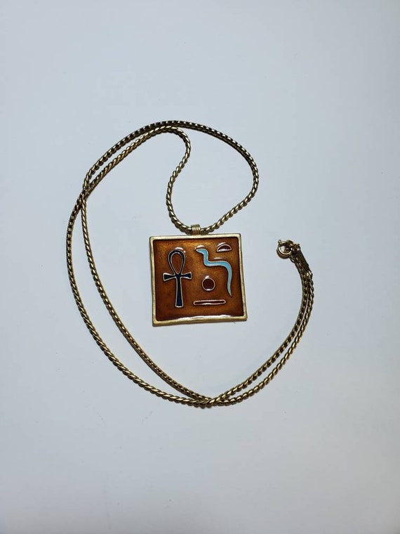 Vintage D'Orlan Egyptian themed enamelled necklace - image 5