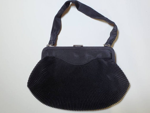 Mid Century Black Faille Handbag with Rhinestone … - image 7