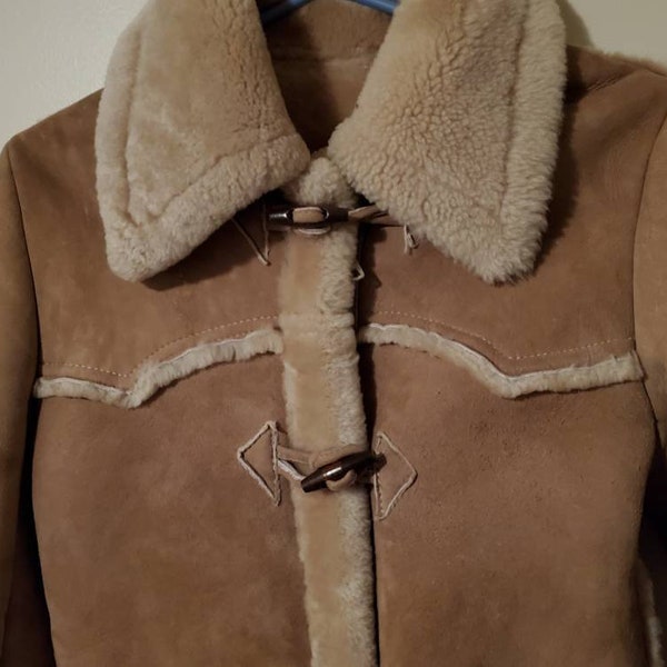 Sueded Sheepskin Shearling Winter Coat by Caribou Clothing, made in Alberta, women's small