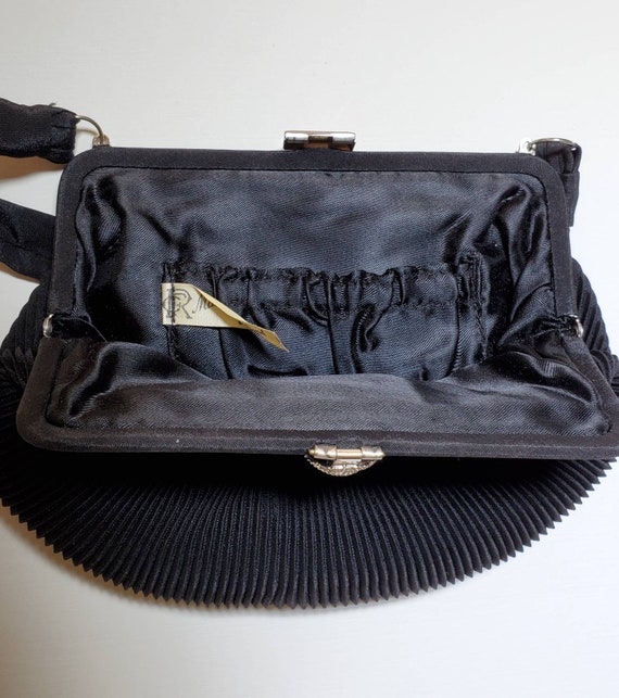 Mid Century Black Faille Handbag with Rhinestone … - image 10