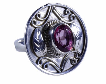 Artisan Sterling Silver Balinese Ring: Pink Topaz, Size 8