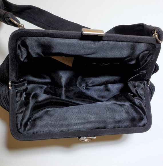 Mid Century Black Faille Handbag with Rhinestone … - image 9