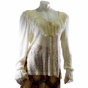 1980&#39;s Le Chateau crocheted ruffled shirt, size medium