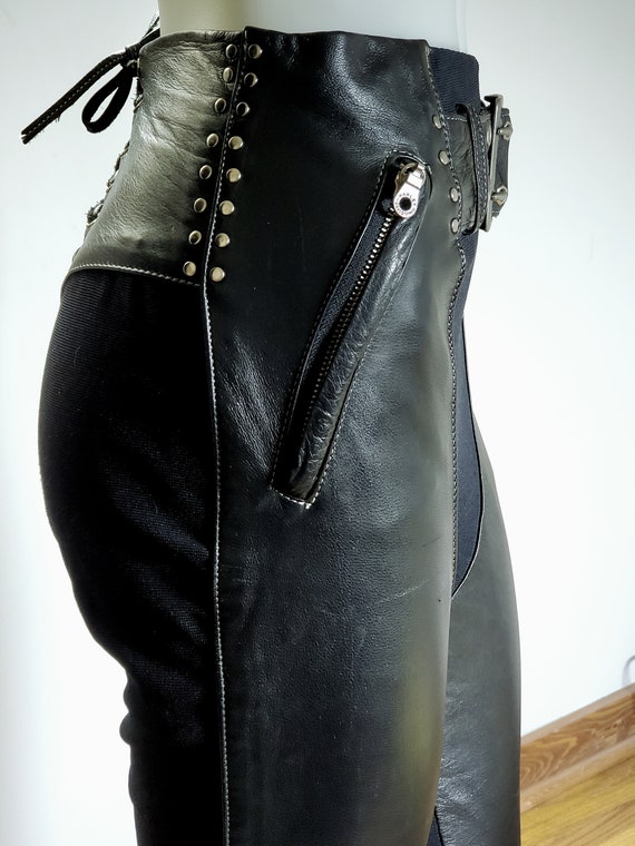Vintage Harley Davidson Lace-up Leather Pants, Size 4 Black