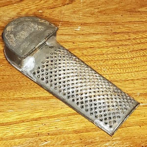 Antique Metal Spice Grater or Zester with Compartment, Patina, Antique Kitchenalia