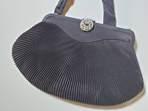 Mid Century Black Faille Handbag with Rhinestone … - image 3