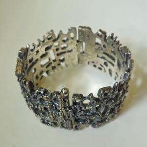 Vintage Guy Vidal Brutalist Modernist Pewter Bracelet, 1970s Canadian Designer Statement Jewelry