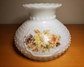 Hobnail Hurricane Lamp Shade Replacement, Floral decor, GWTW, Milk Glass