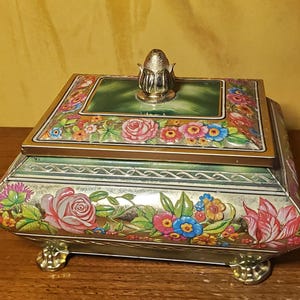 Vintage Blue Bird Confectionery Tin - Ornate Floral Design, Harry Vincent Ltd, England